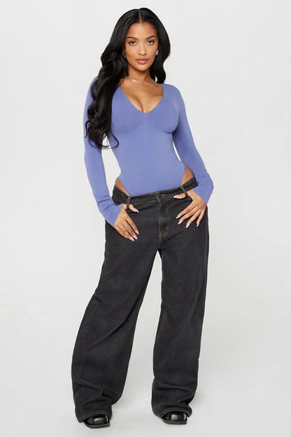 Nearly Naked Shapewear Plunge Long Sleeve Bodysuit