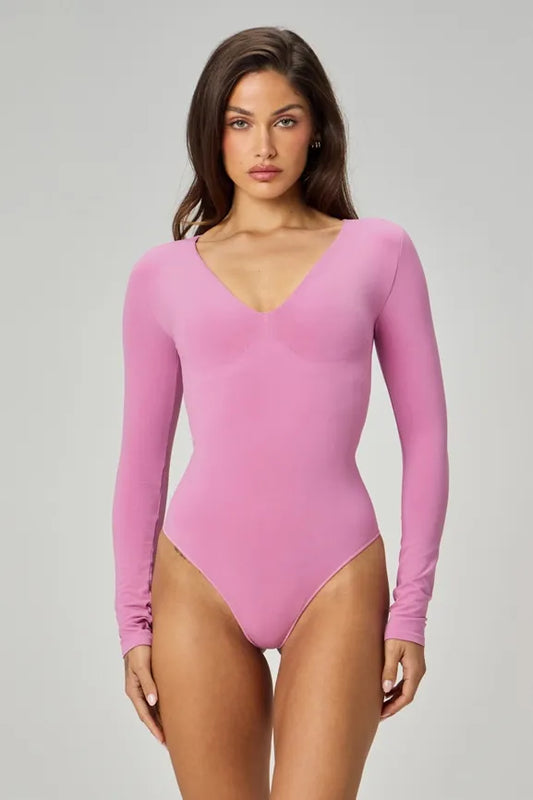 Nearly Naked Shapewear Plunge Long Sleeve Bodysuit