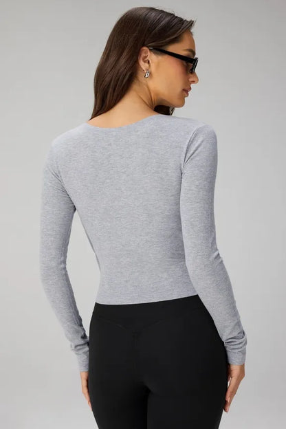 Modal Rib V-Neck Crop L/S Top