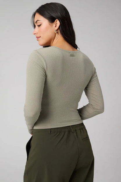 Modal Rib V-Neck Long-Sleeve Top