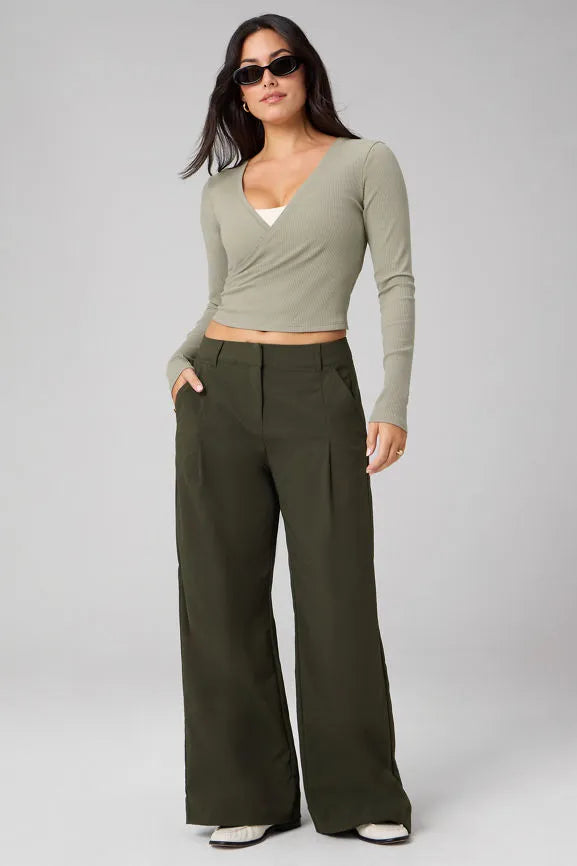 Modal Rib V-Neck Long-Sleeve Top