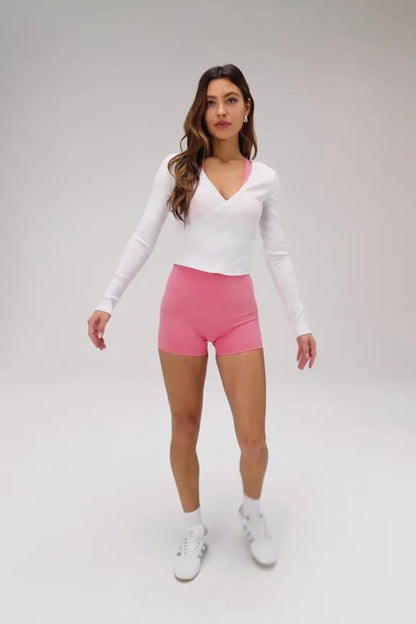 Modal Rib V-Neck Long-Sleeve Top